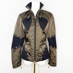 Montana Blu Designer Jacket Brown Black Satin Panels Size 4 US 40 Italy